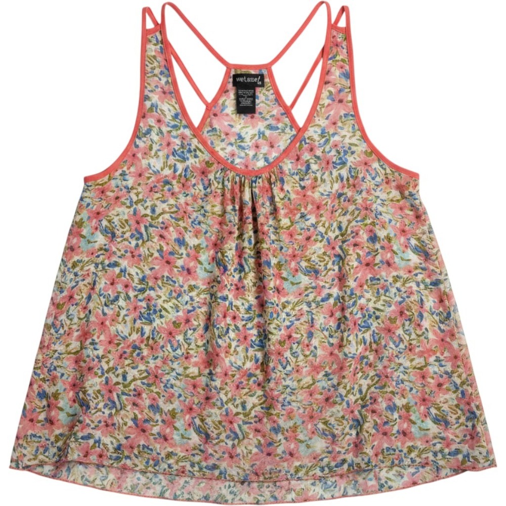 Wet Seal Tank‎ Top Women Large Pink Blue Floral Strappy Back Chiffon Cottagecore